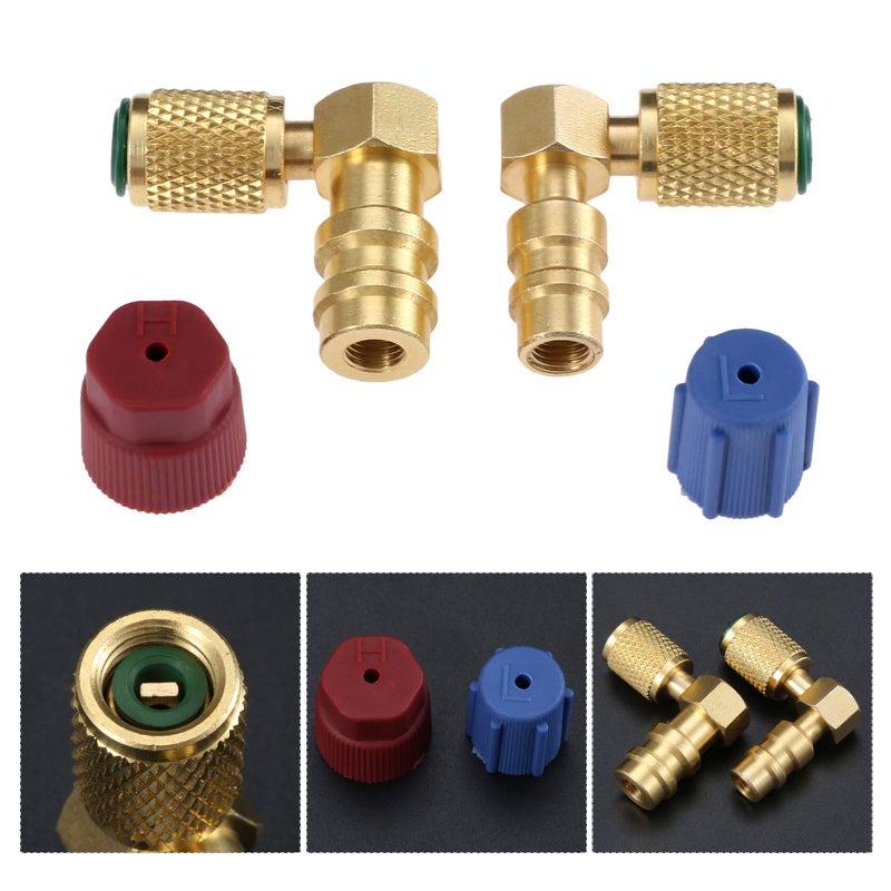 Aupoko R12 to R134 A High/Low AC Fitting Port Retrofit Conversion Adapter, Quick Coupler Valve A/C 90Â° Fitting, High and Low Side R-12 to R-134A Retrofit with 2PC Caps - Image 2